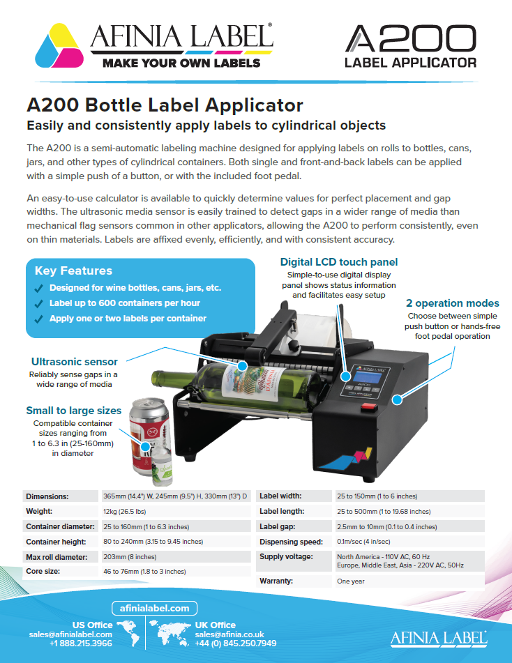 Afinia A200 Bottle Label Applicator Brochure