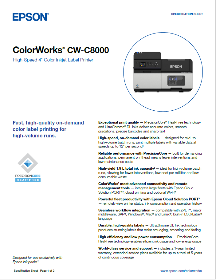 Epson ColorWorks C8000 Product Brochure