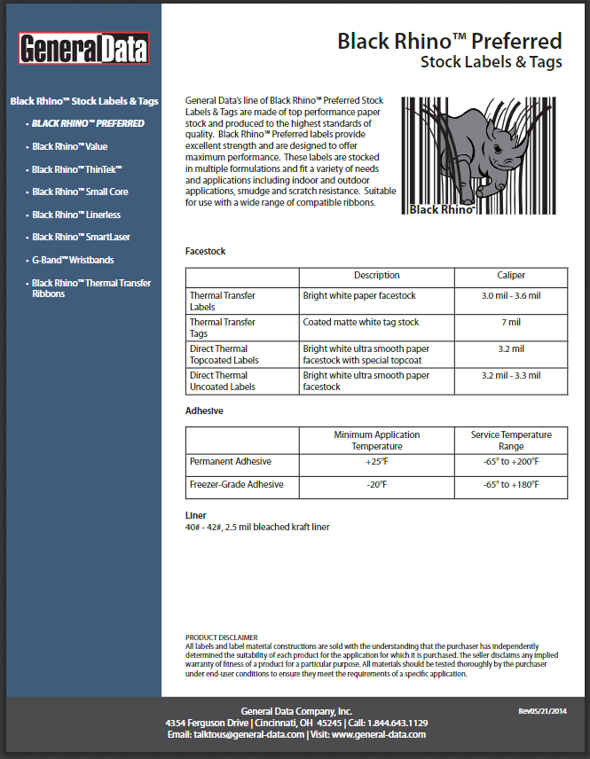 Black Rhino Preferred Labels & Tags Product Brochure