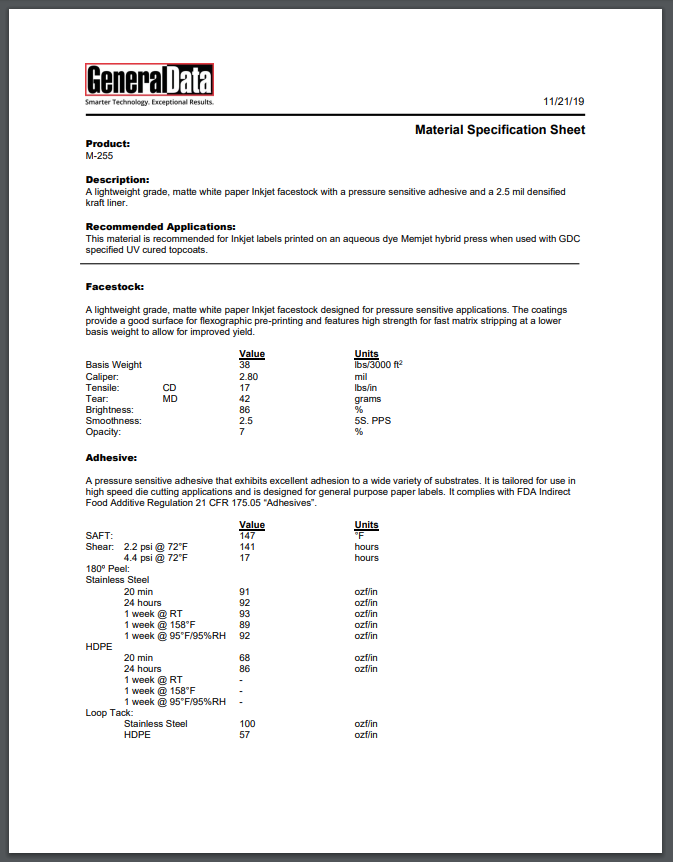 M-255 Material Specification Sheet