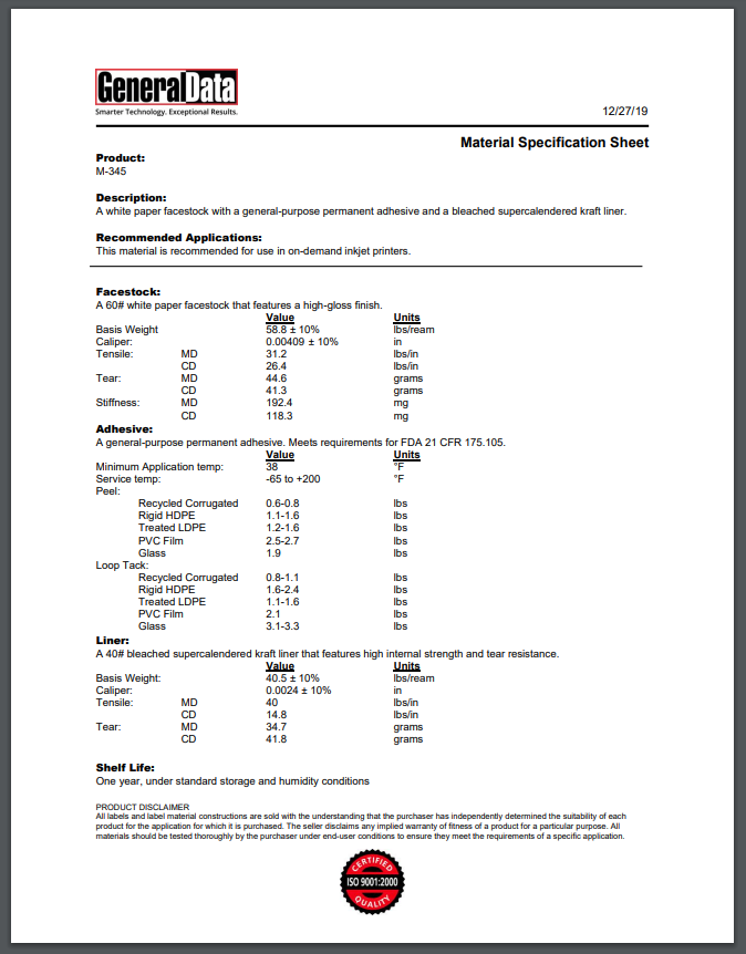 M-345 Material Specification Sheet
