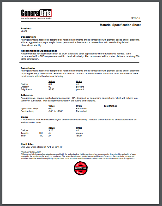 M-369 Material Specification Sheet