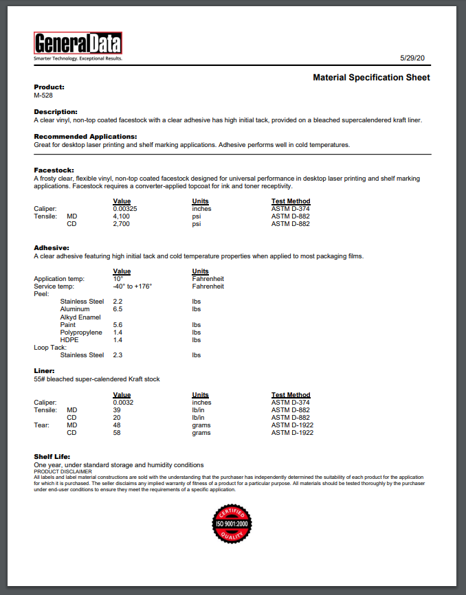 M-528 Material Specification Sheet
