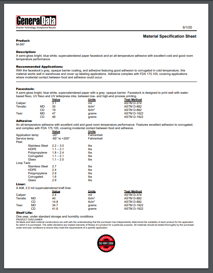M-597 Material Specification Sheet