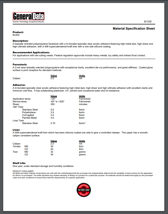M-652 Material Specification Sheet