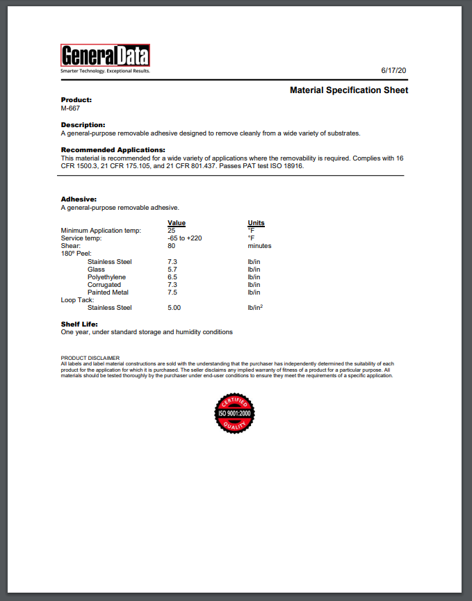 M-667 Material Specification Sheet