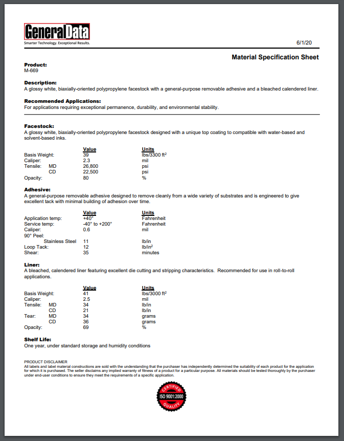 M-669 Material Specification Sheet