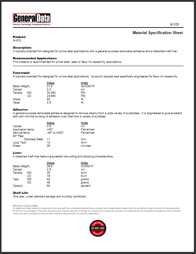 M-678 Material Specification Sheet 