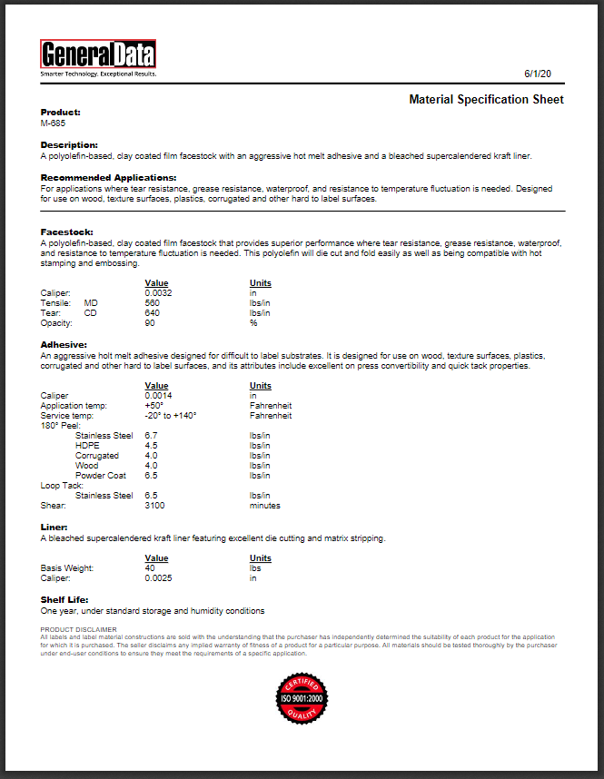 M-685 Material Specification Sheet