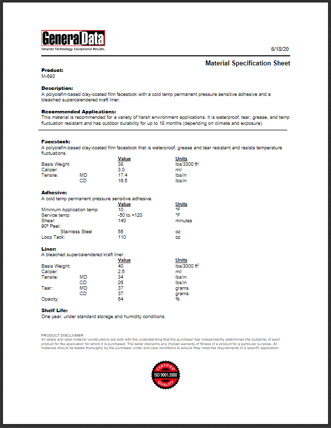 M-693 Material Specification Sheet