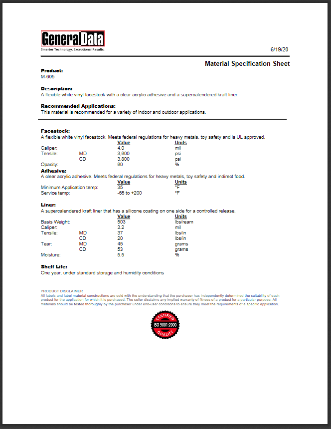 M-695 Material Specification Sheet