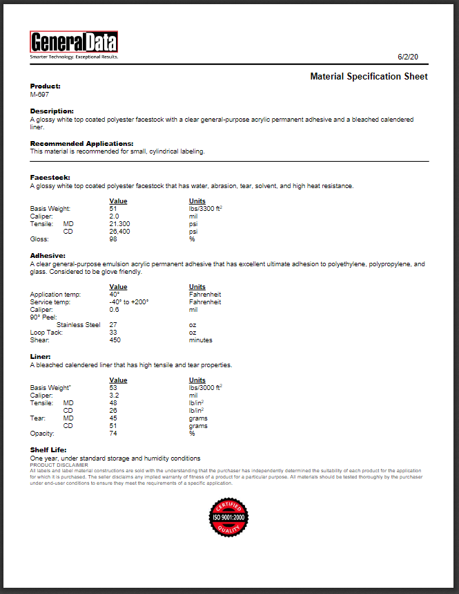 M-697 Material Specification Sheet 