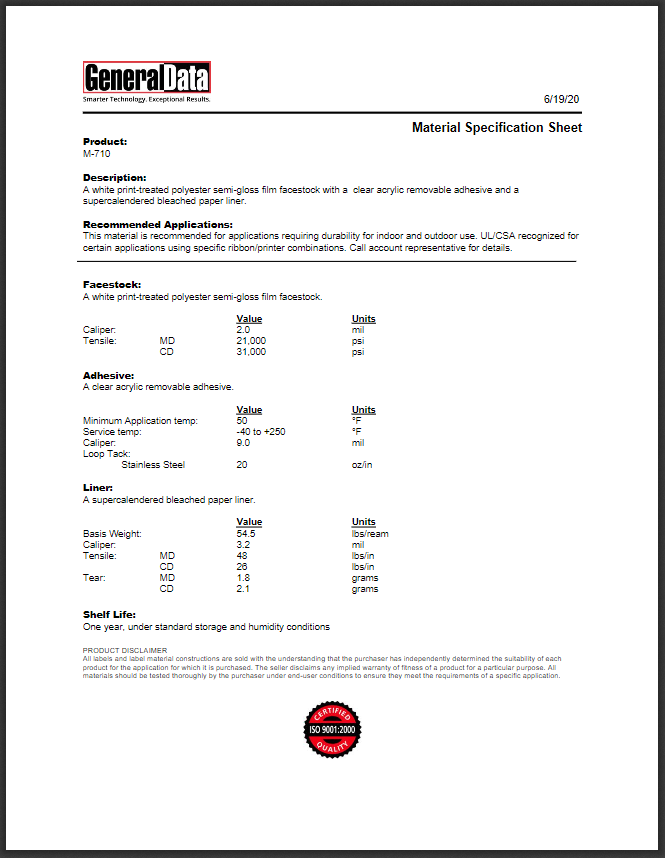 M-710 Material Specification Sheet