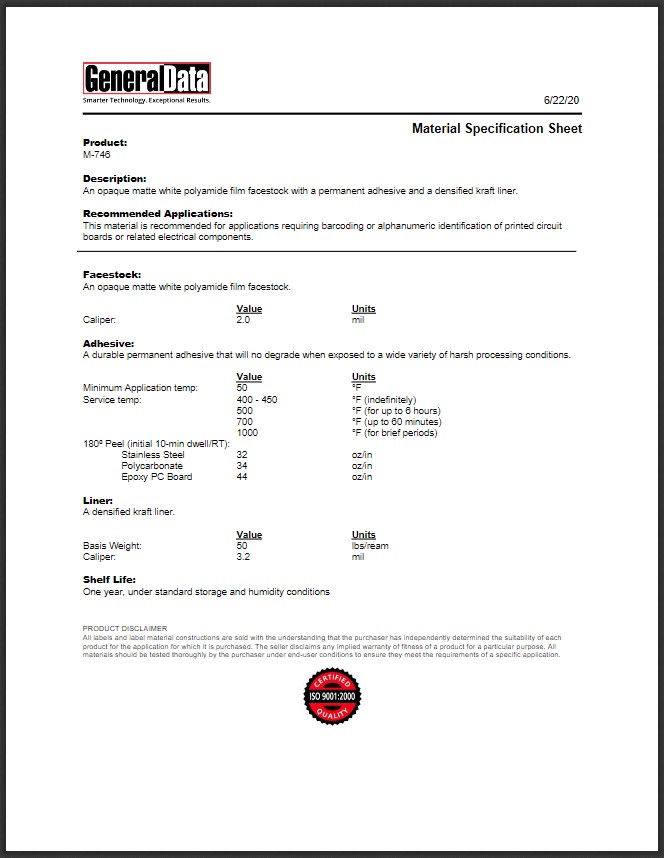M-746 Material Specification Sheet
