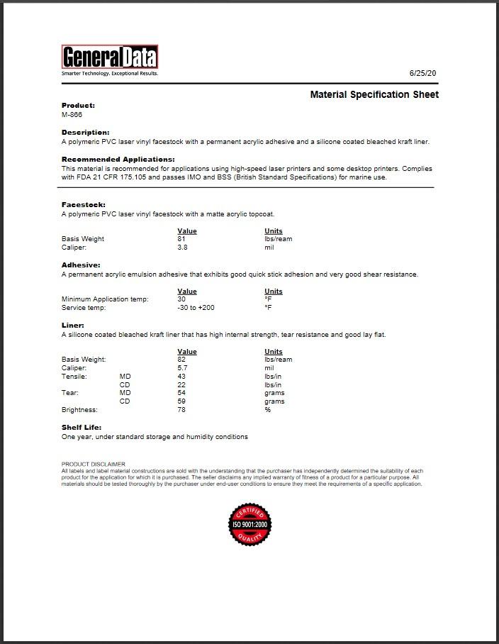 M-866 Material Specification Sheet