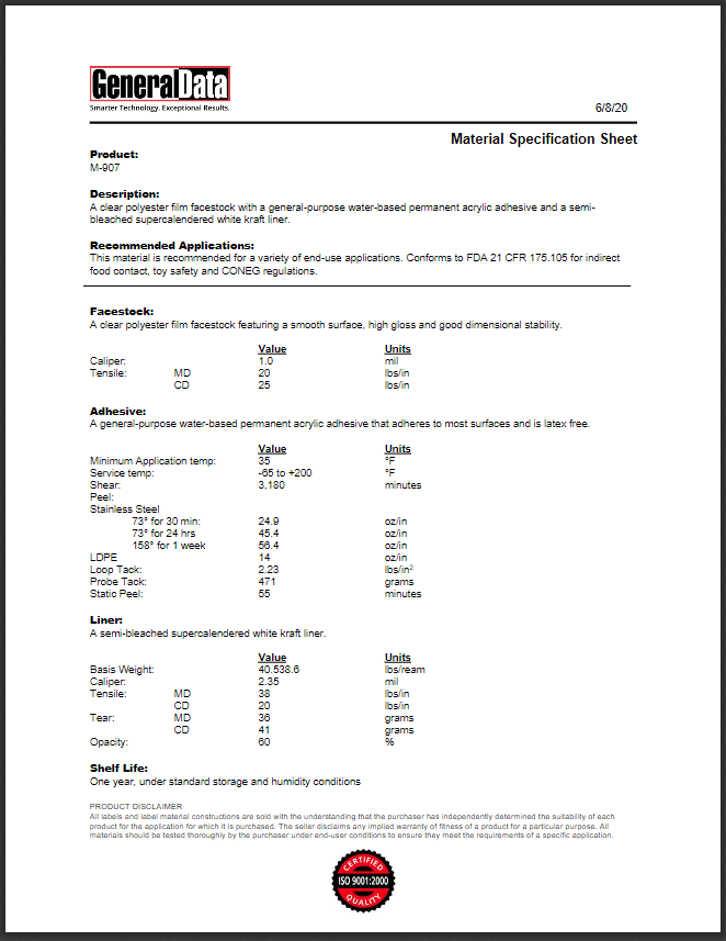 M-907 Material Specification Sheet
