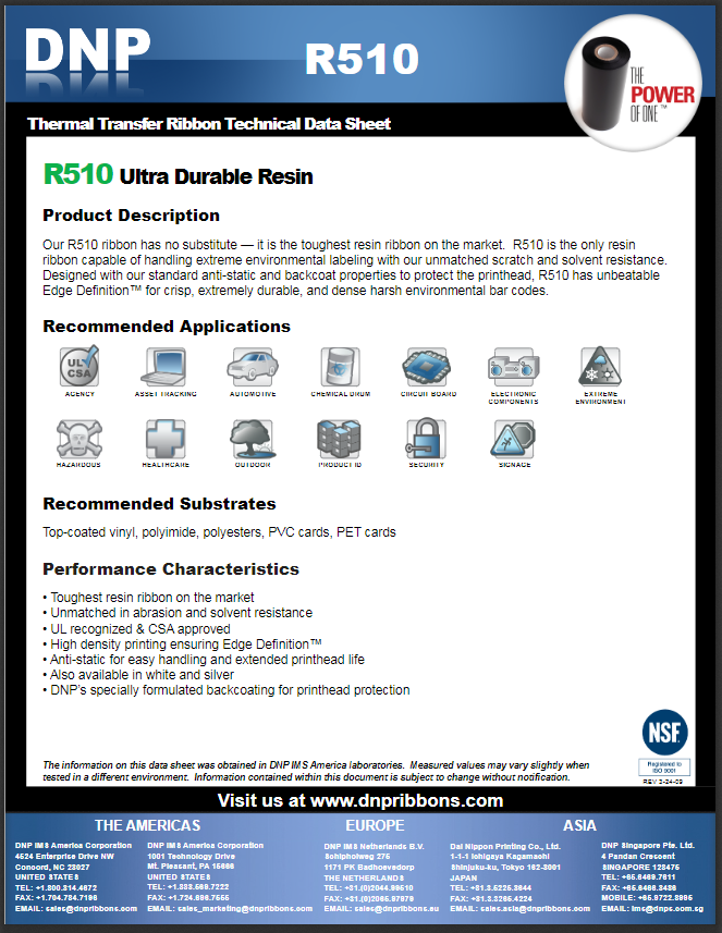 R510 Specification Sheet