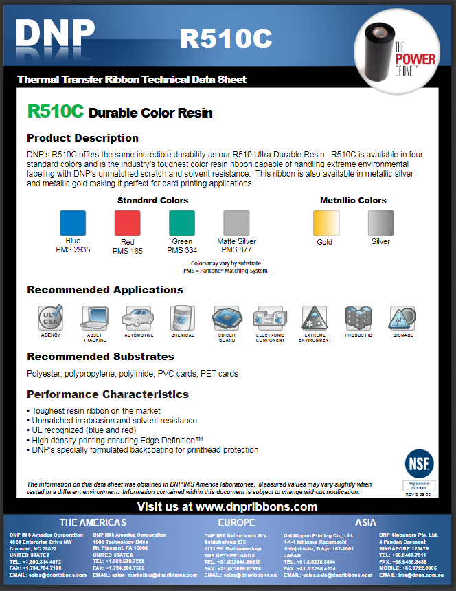 R510C Specification Sheet