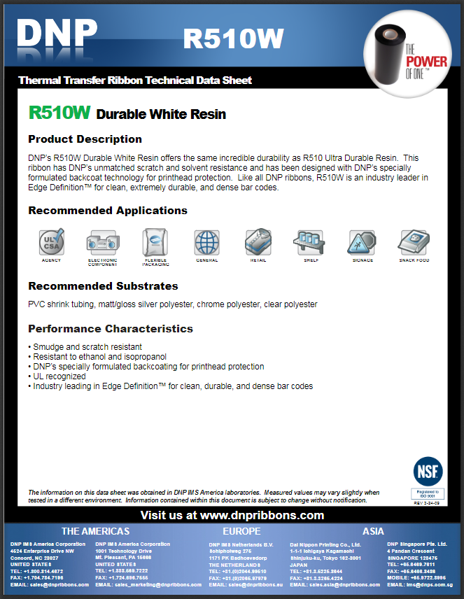 R510W Specification Sheet