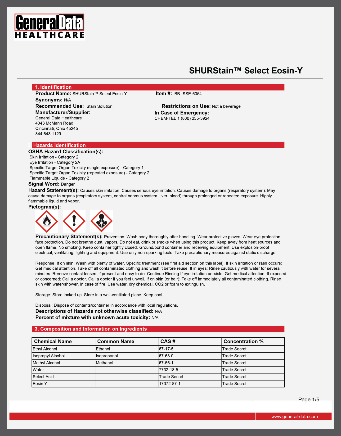 SHURStain Eosin Safety Data Sheet 