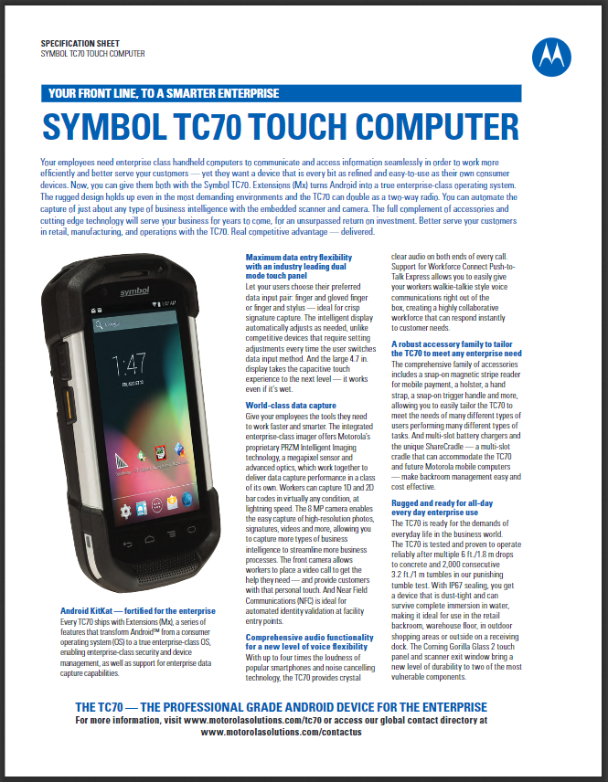 Symbol TC70 Touch Computer Product Brochure