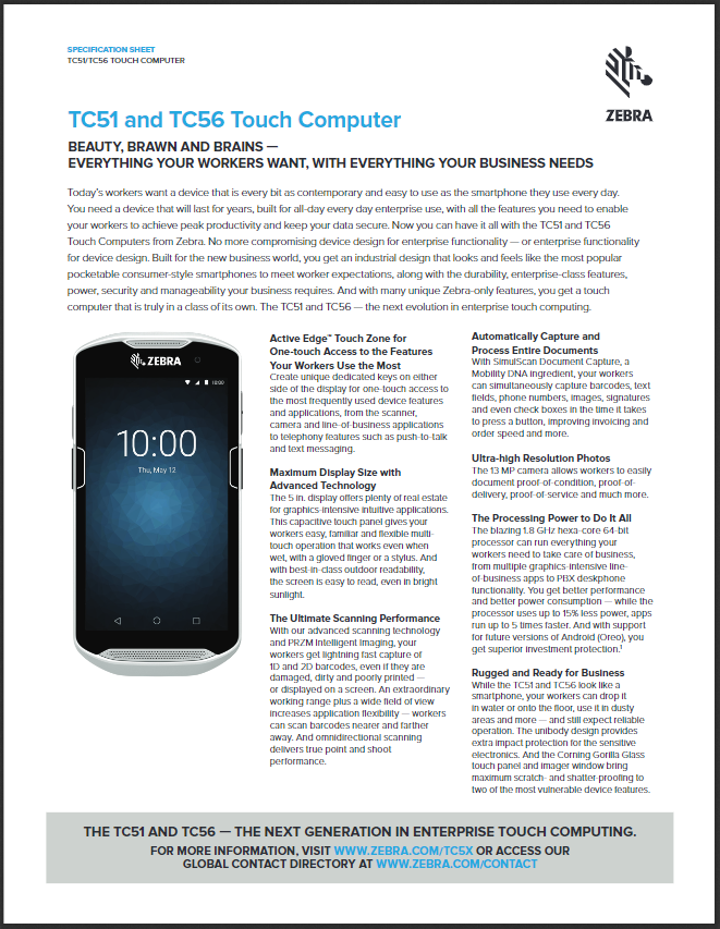 Zebra TC51 Touch Computer Product Brochure