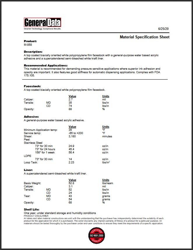 M-858 Material Specification Sheet