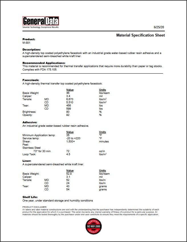 M881 Specification Sheet